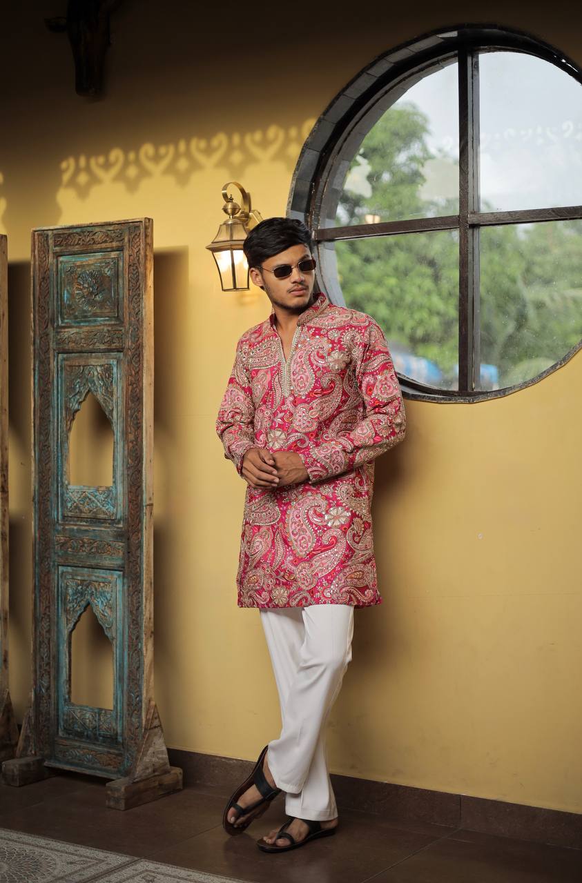 Rani Keri Position Printed Premium Kurta