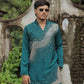 Teal Green Hand Embroidered Beads Work Kurta for Men
