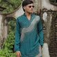 Teal Green Hand Embroidered Beads Work Kurta for Men