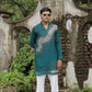 Teal Green Hand Embroidered Beads Work Kurta for Men
