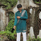 Teal Green Hand Embroidered Beads Work Kurta for Men