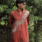 Rust Hand Embroidered Beads Work Kurta for Men