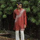 Rust Hand Embroidered Beads Work Kurta for Men
