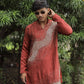 Rust Hand Embroidered Beads Work Kurta for Men