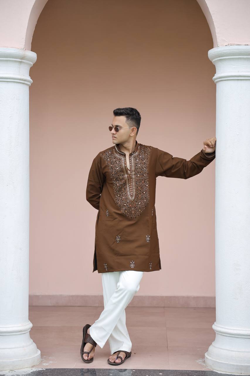 Brown Imperial Bites & Mirror-Work Kurta