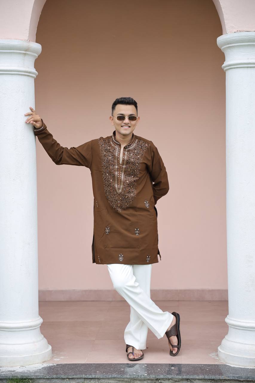 Brown Imperial Bites & Mirror-Work Kurta
