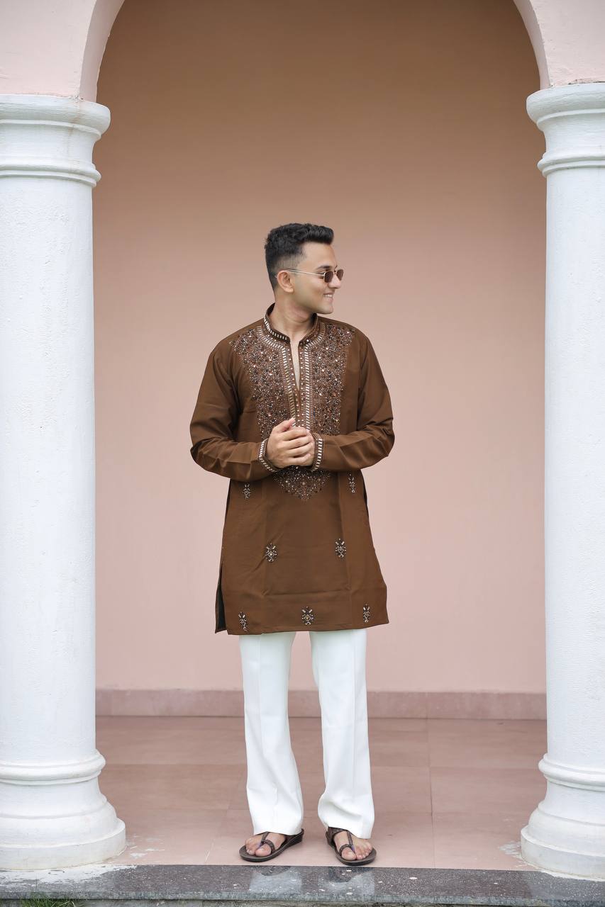 Brown Imperial Bites & Mirror-Work Kurta
