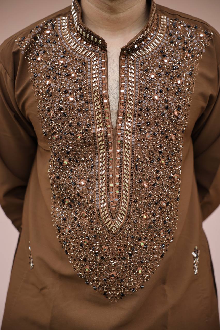 Brown Imperial Bites & Mirror-Work Kurta