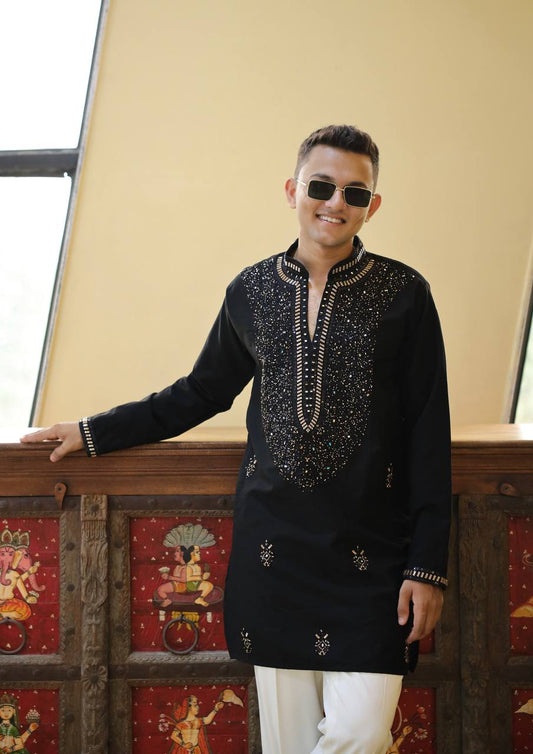 Black Imperial Bites & Mirror-Work Kurta