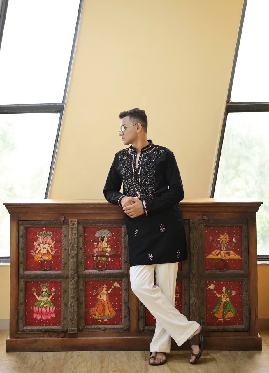 Black Imperial Bites & Mirror-Work Kurta