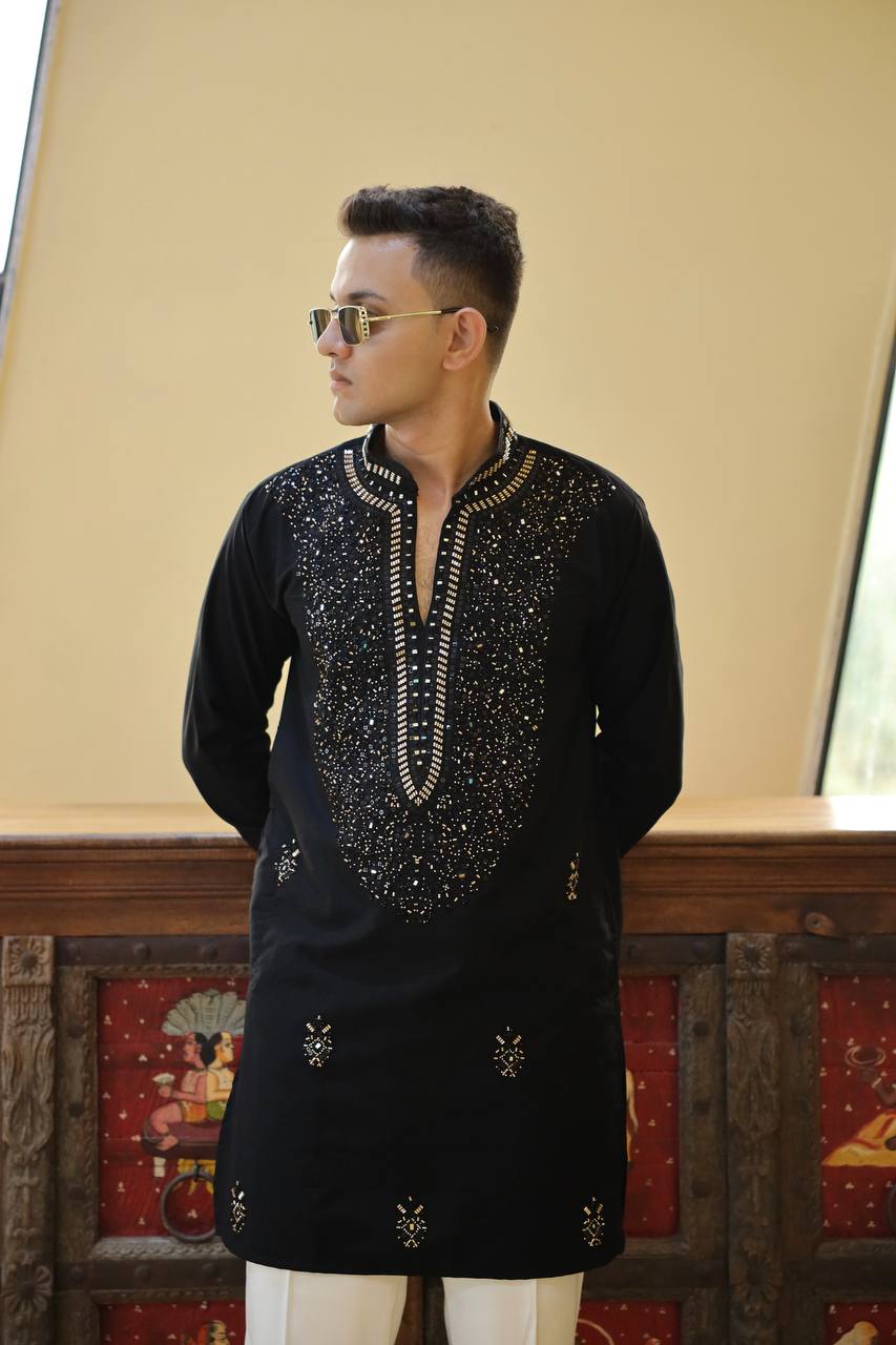 Black Imperial Bites & Mirror-Work Kurta