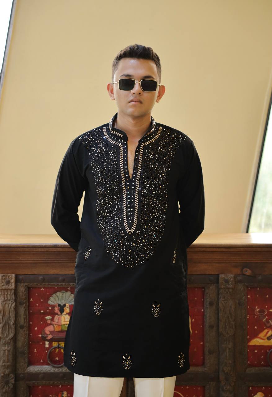 Black Imperial Bites & Mirror-Work Kurta