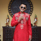 Red Kurta with Front & Back Mirror Embroidery Work