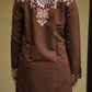 Brown  Kurta with Front & Back Mirror Embroidery Work