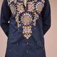 Navy Blue Kurta with Front & Back Mirror Embroidery Work