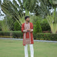 Rust V-Neck Mirror Work Wedding Kurta Set For Men With Stole