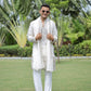 Off White V-Neck Mirror Work Wedding Kurta Set For Men With Stole
