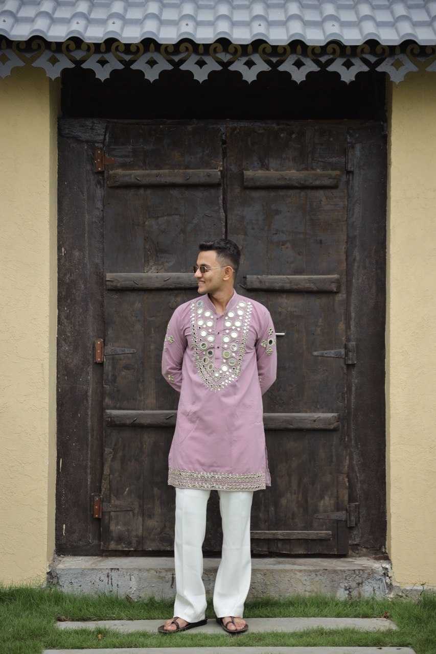 Aura Lavender Mirror-Work Short Kurta