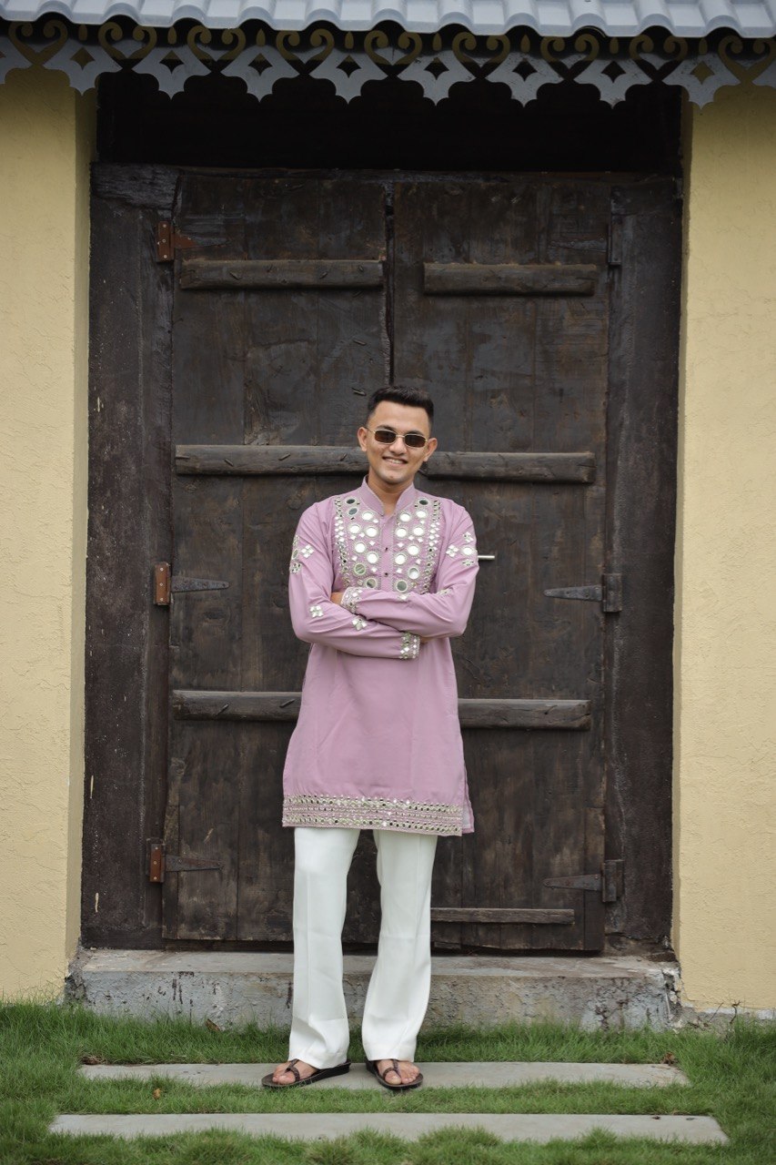 Aura Lavender Mirror-Work Short Kurta