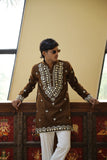 Regal Brown Lachka Mirror-Work Short Kurta